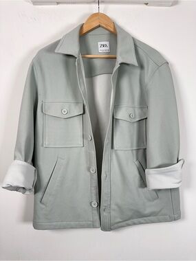 Zara Sage Utility Jacket Button Front Shacket Unisex Size M